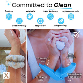 LiquiBands in action catching water drips during face wash