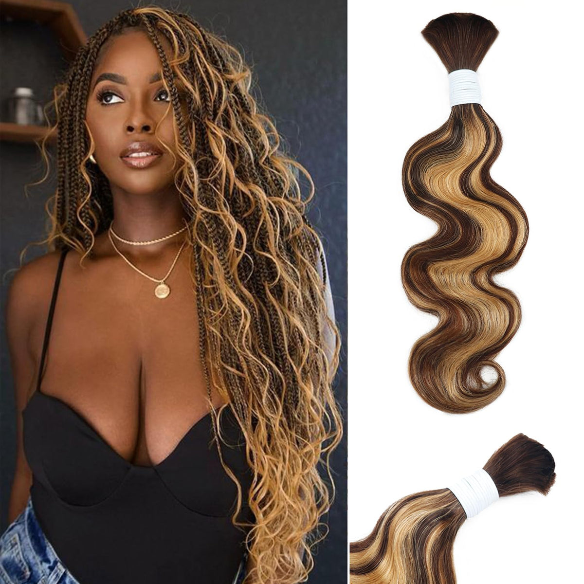 Liqusee body wave 4/27 braiding hair bundle for fuller braids and easy color blending.