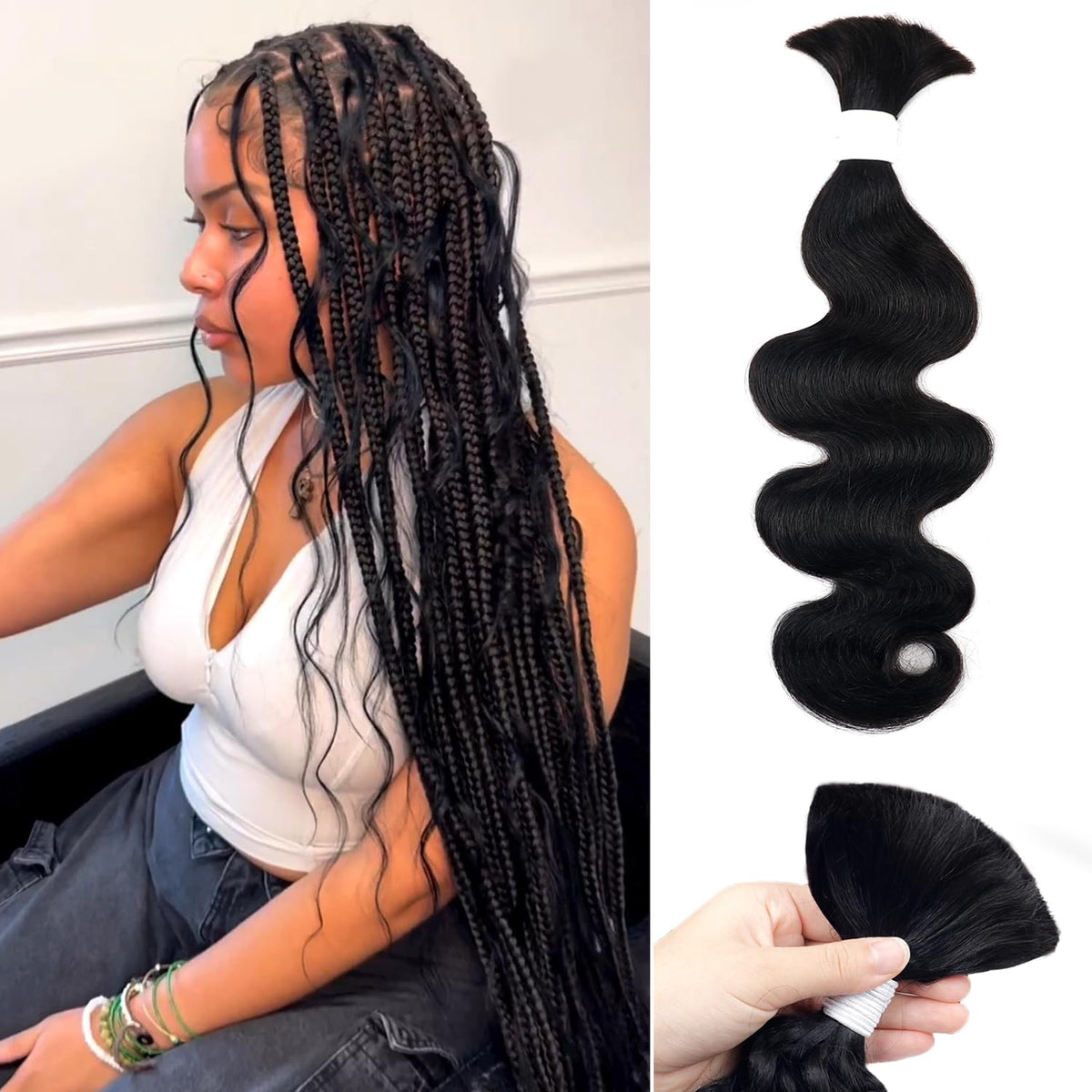 Liqusee braiding hair 22in natural black bundle for fuller, ready-to-style braids.