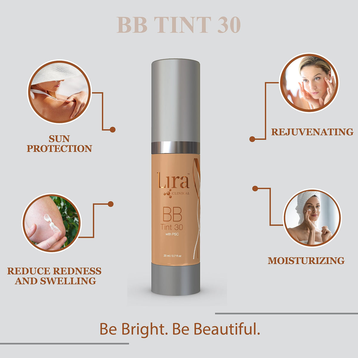 Lira Clinical BB label highlights SPF 30 and vitamins
