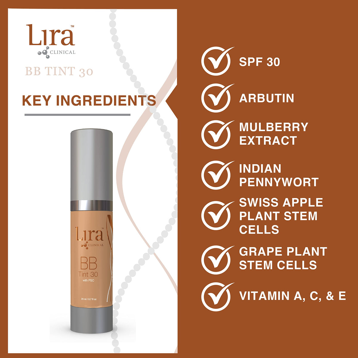 Close-up texture of Lira Clinical BB cream showing blendable finish