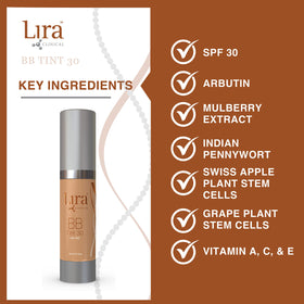 Close-up texture of Lira Clinical BB cream showing blendable finish
