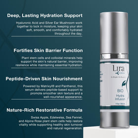 Lira Clinical Bio Hydra Infusion texture close-up shows a smooth, non-greasy finish.