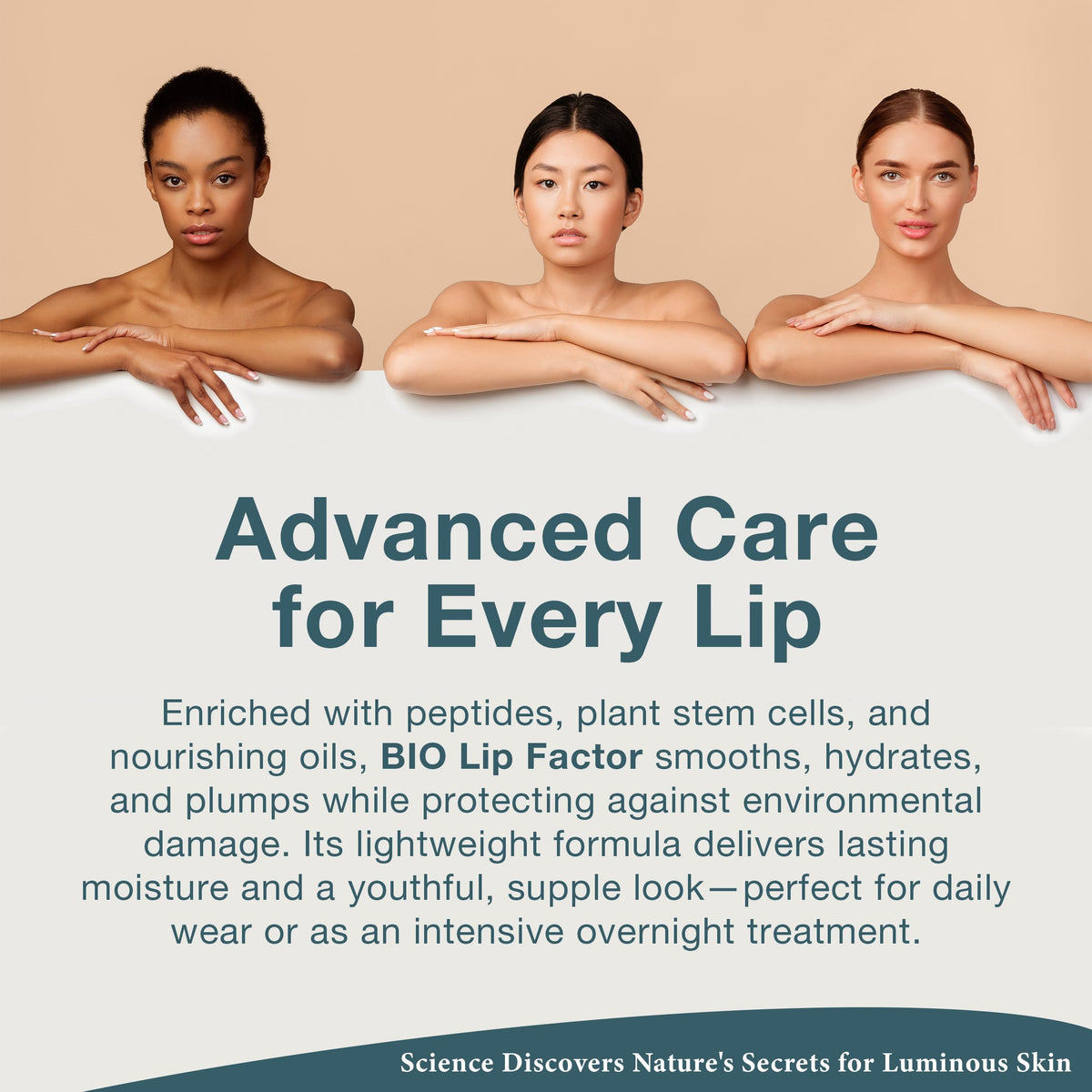 Lira Clinical BIO Lip Factor balm swirls on skin illustrating glossy hydration.
