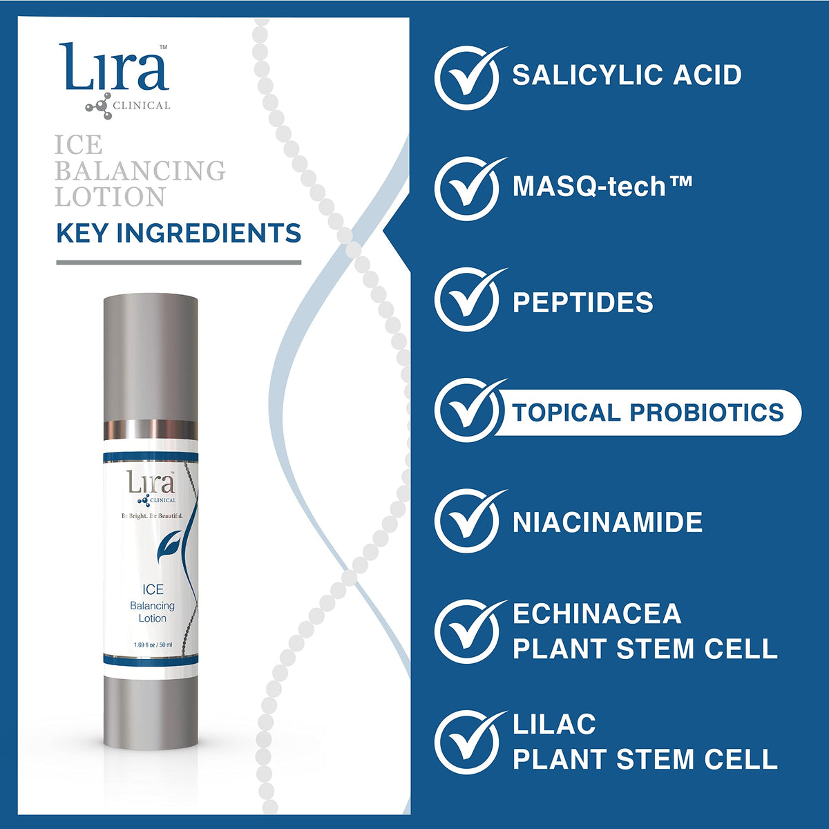 Applying Lira Clinical ICE Balancing Lotion provides cooling hydration on the face