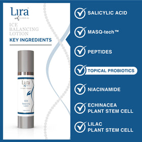 Applying Lira Clinical ICE Balancing Lotion provides cooling hydration on the face