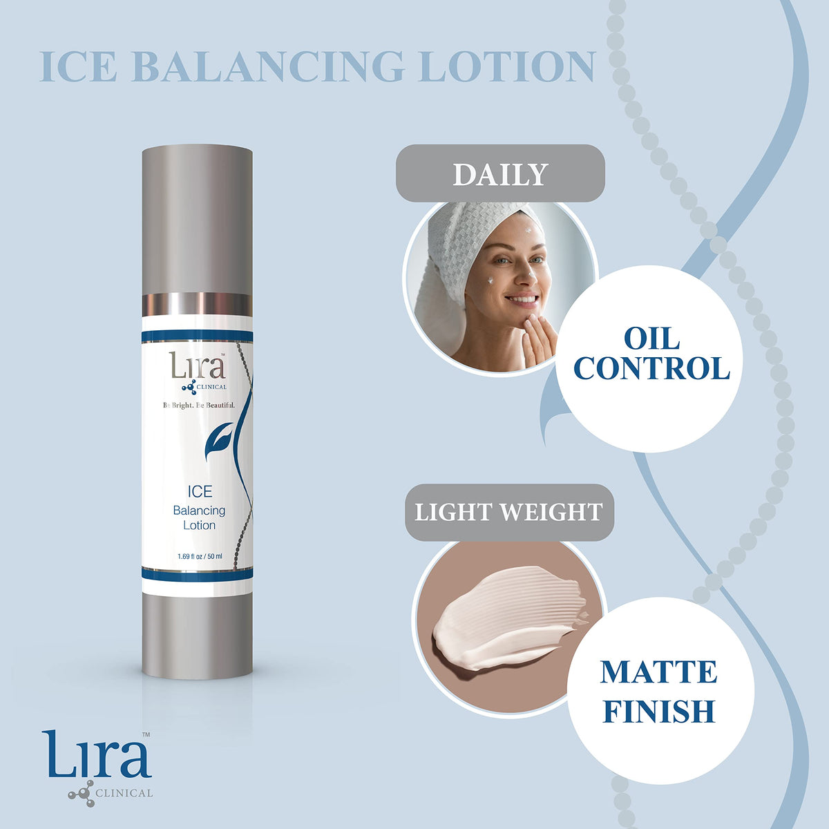 Lira Clinical ICE Balancing Lotion bottle with pump for easy controlled application