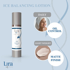 Lira Clinical ICE Balancing Lotion bottle with pump for easy controlled application