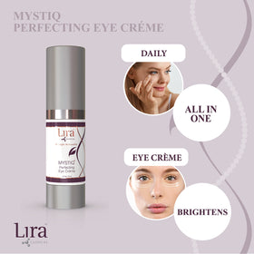 Lira Clinical MYSTIQ eye cream application demonstrates quick-absorb texture.