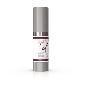 Lira Clinical MYSTIQ eye cream tube shows brightening and lifting potential.
