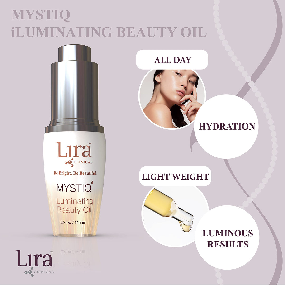 Infographic showing Madonna Lily stem cells and antioxidant plant oils in MYSTIQ
