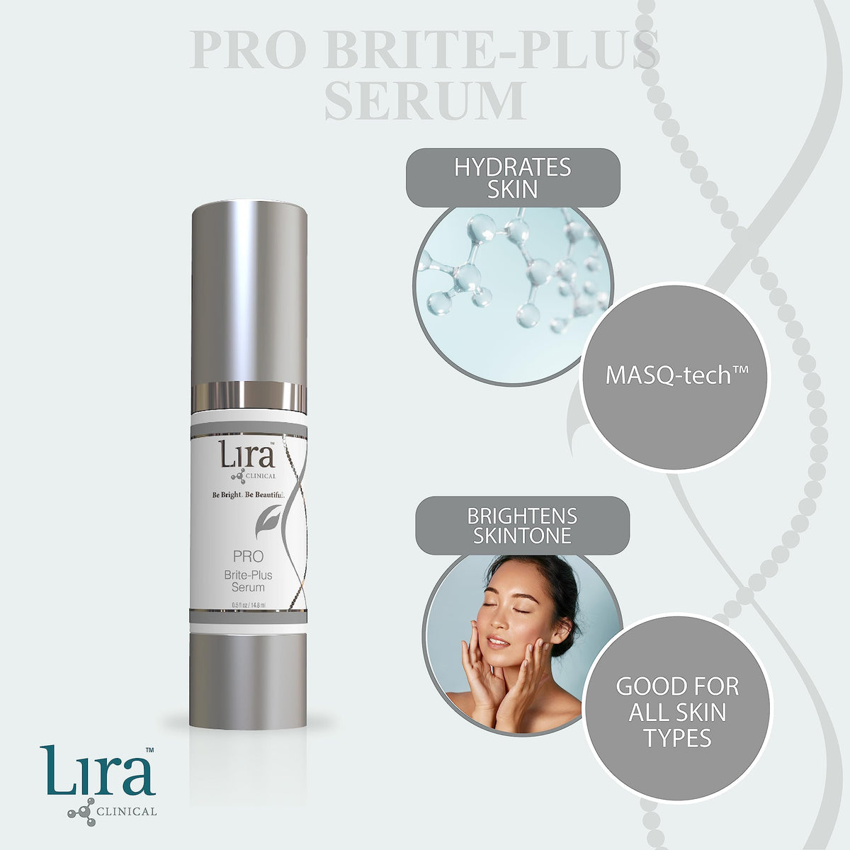 Lira Clinical PRO Brite-Plus Serum pump demonstrates controlled application for even coverage