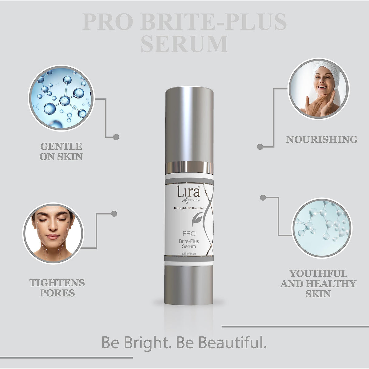Lira Clinical PRO Brite-Plus Serum texture on skin suggests hydration and glow