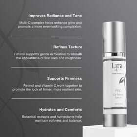 Lira Clinical Pro C4 Retinol Serum texture swatch on skin, suggesting smooth absorption.