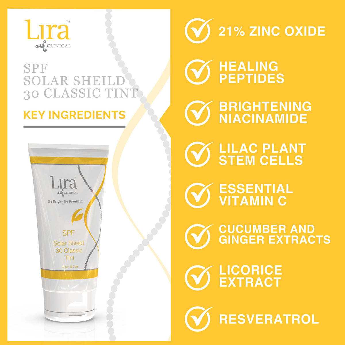 Lira Clinical Solar Shield 30 Classic Tint swatch on forearm showing natural tint