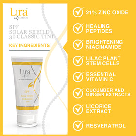 Lira Clinical Solar Shield 30 Classic Tint swatch on forearm showing natural tint