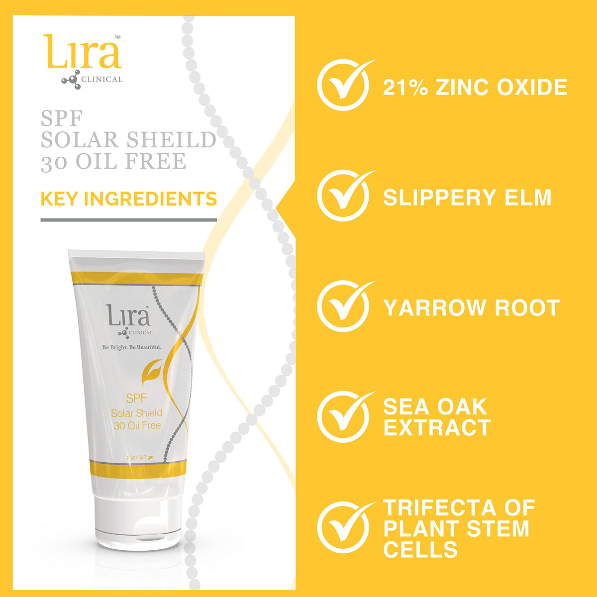 Lira Clinical SPF Solar Shield 30 dermatologist-tested for safe use.