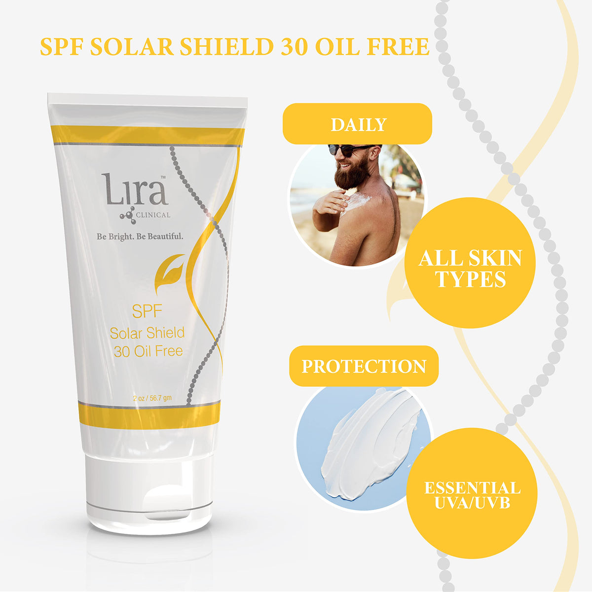 Lira Clinical SPF Solar Shield 30 shows a lightweight texture that absorbs quickly.