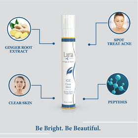 Lira Clinical ICE Clear Stick applying to a blemish to shrink pores.
