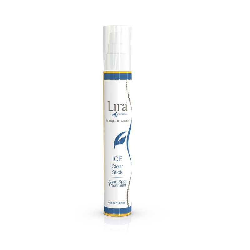 Lira Clinical ICE Clear Stick tube close-up for quick blemish relief and redness reduction.