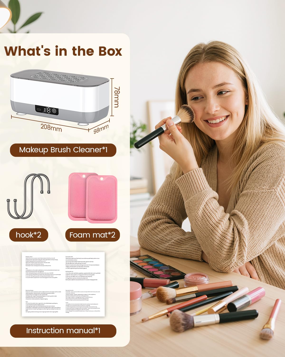 Lirynvex brush cleaner protects bristles with gentle ultrasonic action.
