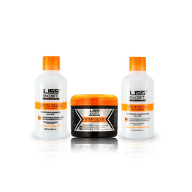 The Liss Expert Stem Cells bottle showing professional smoothing treatment for frizz-free shine.