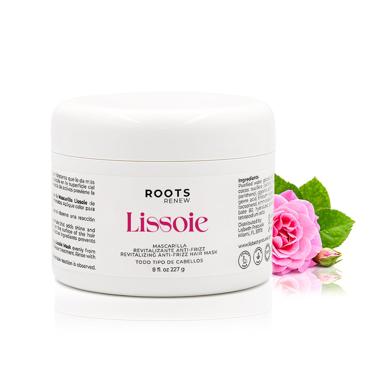 Lissoie Revitalizing Anti-Frizz Mask bottle illustrates weightless hydration for color-treated hair.