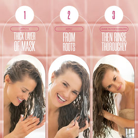 Shiny hair strands after use illustrate mirror-like gloss.