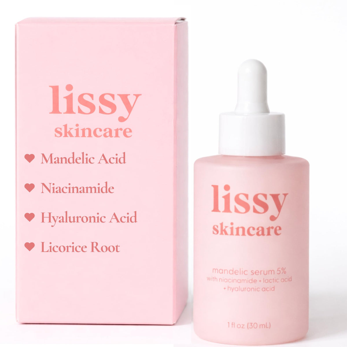 Lissy Mandelic Acid Serum Toner bottle close-up showing sleek packaging and focus on brand