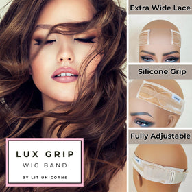 LIT UNICORNS Lux Grip Band adjustable back closure fits most heads.