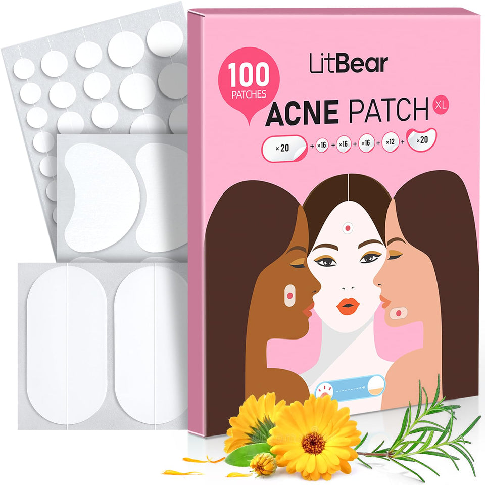 LitBear packaging with large acne patches showing the hydrocolloid design.