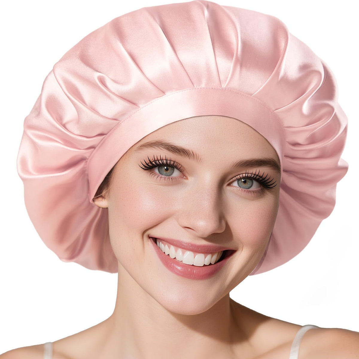 LitBear silk bonnet close-up showing premium mulberry silk for gentle hair protection.