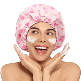 LitBear silk-lined shower cap inner layer protects hair from friction and breakage