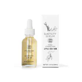 Little Seed Farm Elasticity Serum bottle with recyclable glass, ideal for daily use.