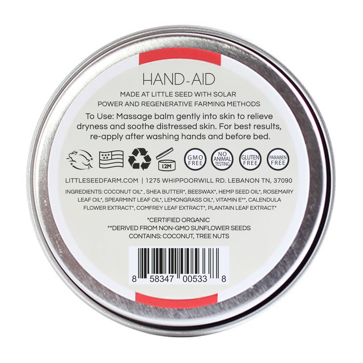 Close-up of Hand-Aid ingredients featuring organic oils for skin nourishment