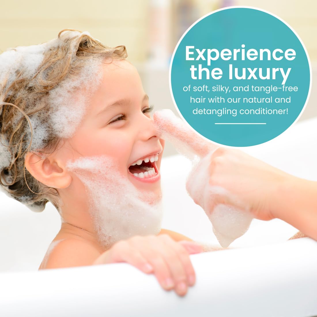Little Twig detangling conditioner applied to child’s hair for easy detangling