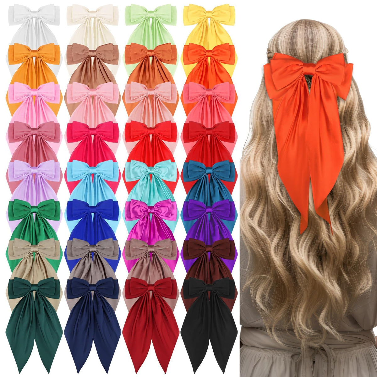 LIUBUJINGYING 32pcs satin hair bows in vibrant colors for versatile styling.