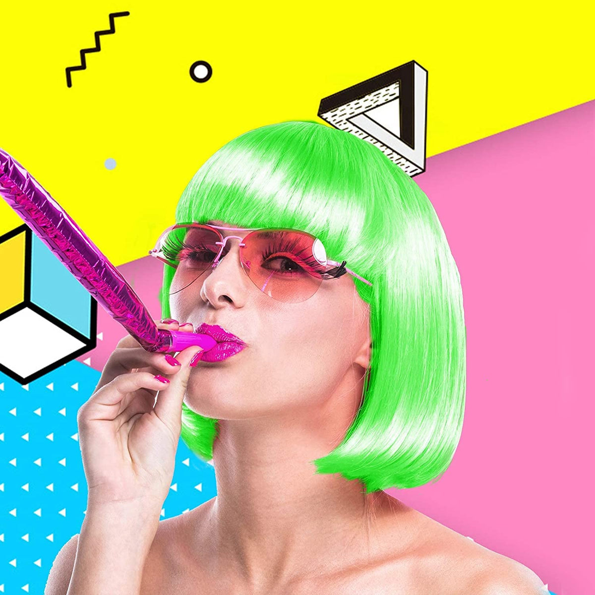 LIULIUBTY Neon Colorful Wigs 12-Inch: vivid hues with breathable cap.