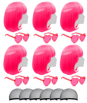 LIULIUBTY short bob wig with bangs in hot pink for bold neon looks