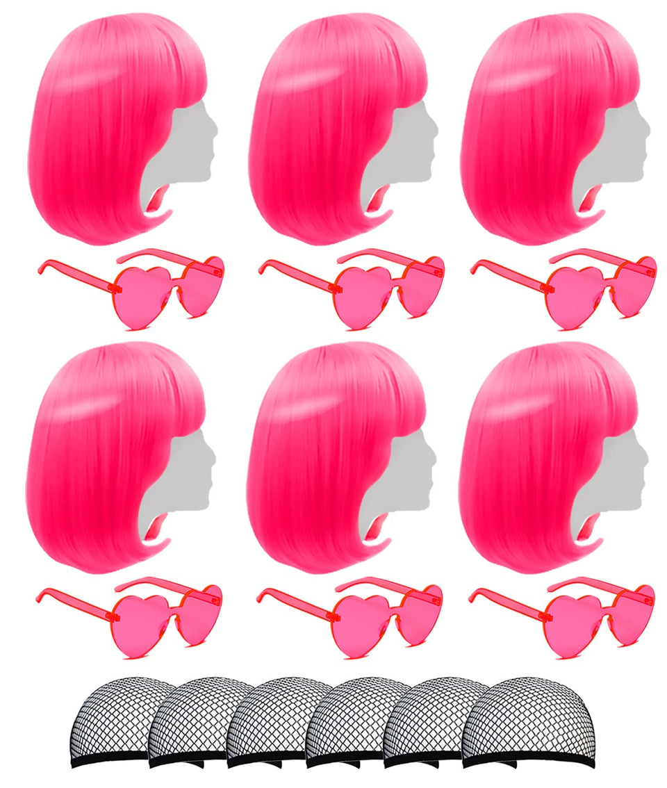 LIULIUBTY short bob wig with bangs in hot pink for bold neon looks