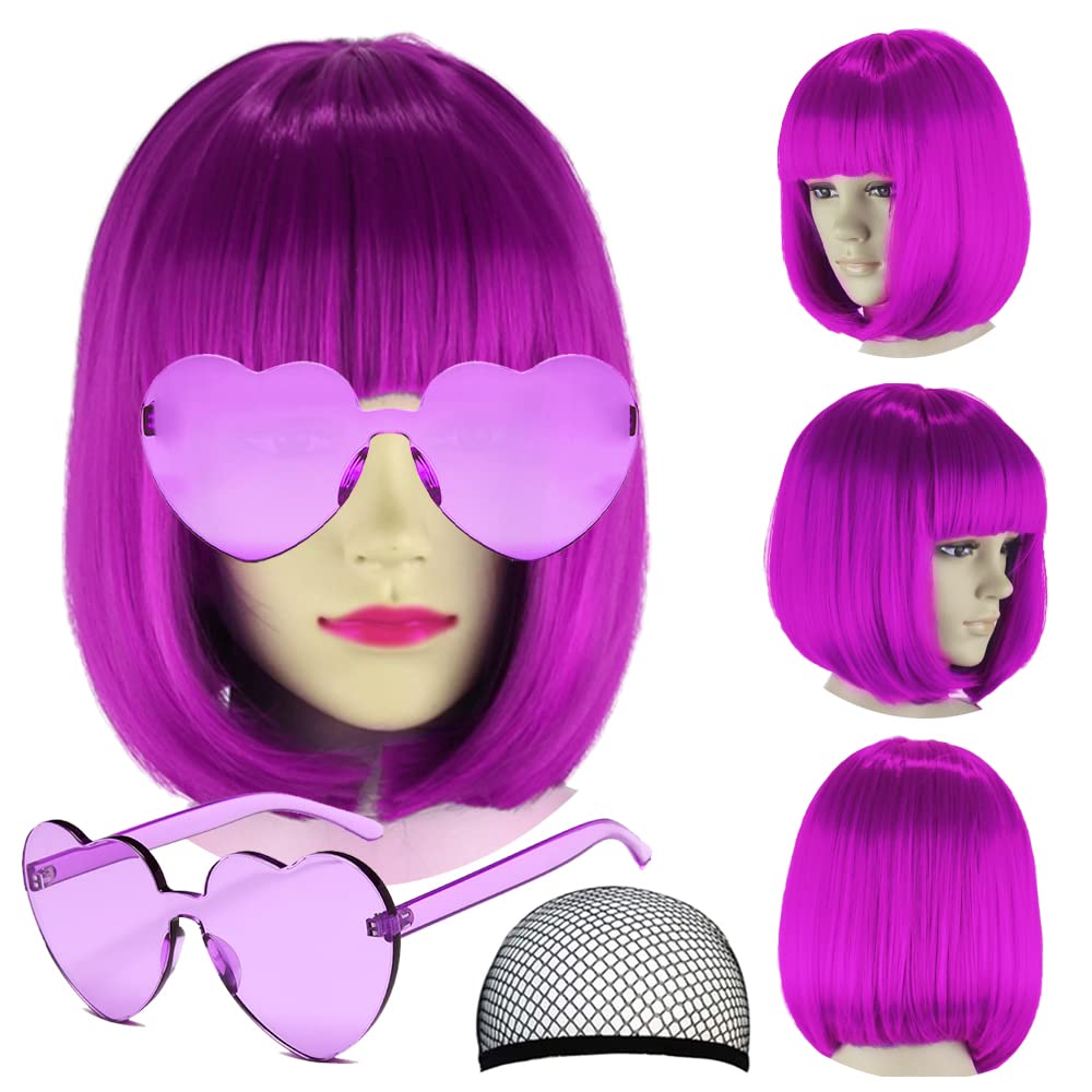 LIULIUBTY neon color short bob wig with flat bangs, vibrant and natural-looking