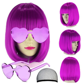 LIULIUBTY neon color short bob wig with flat bangs, vibrant and natural-looking