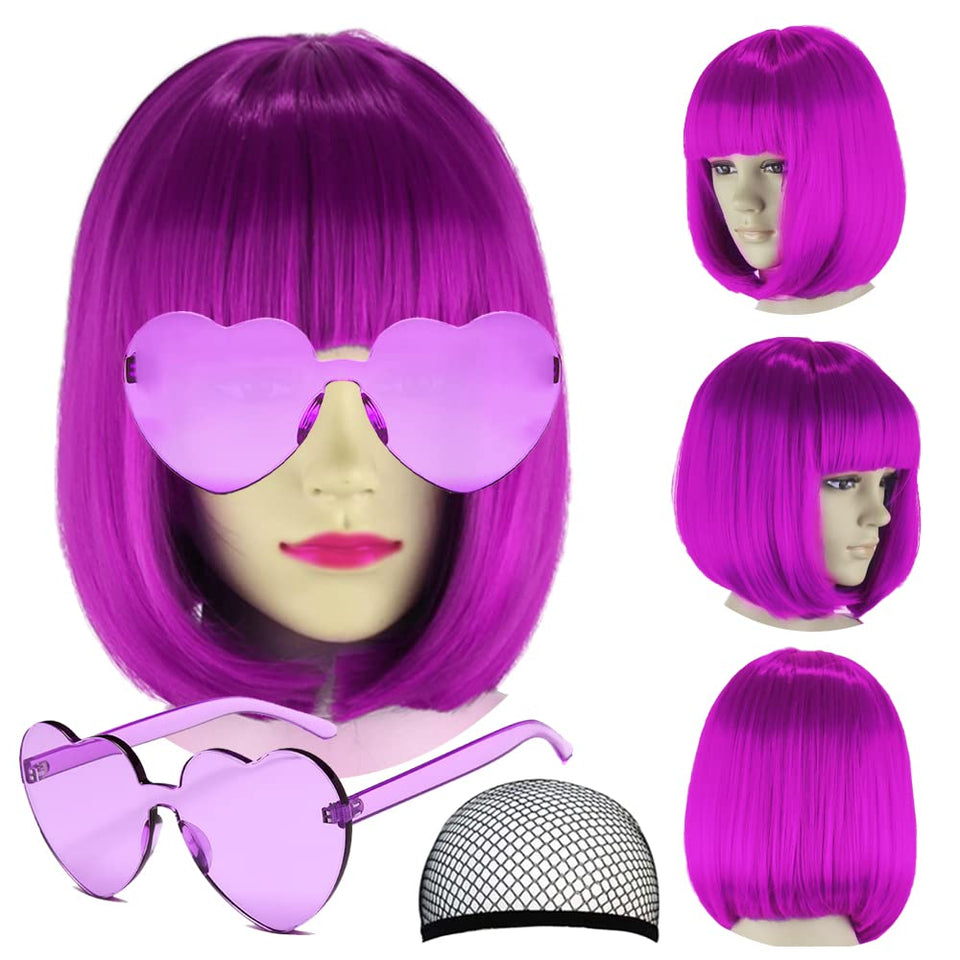 LIULIUBTY neon color short bob wig with flat bangs, vibrant and natural-looking