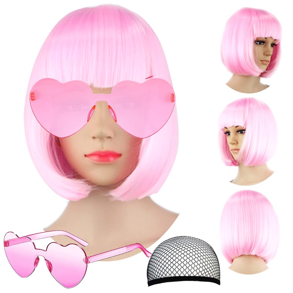 LIULIUBTY short bob wig pink for cosplay and daily wear