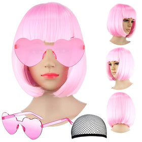 LIULIUBTY short bob wig pink for cosplay and daily wear