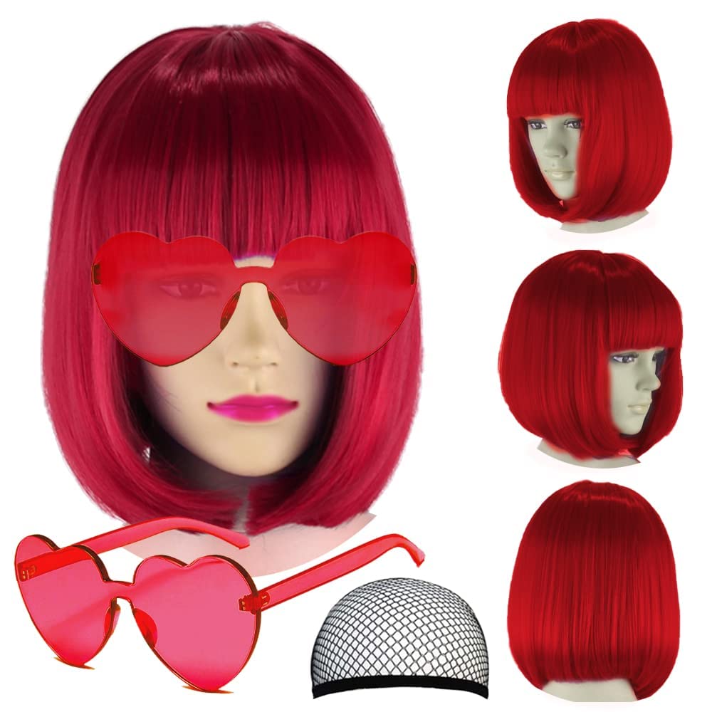 LIULIUBTY red short bob wig, front view, ideal for cosplay and daily wear