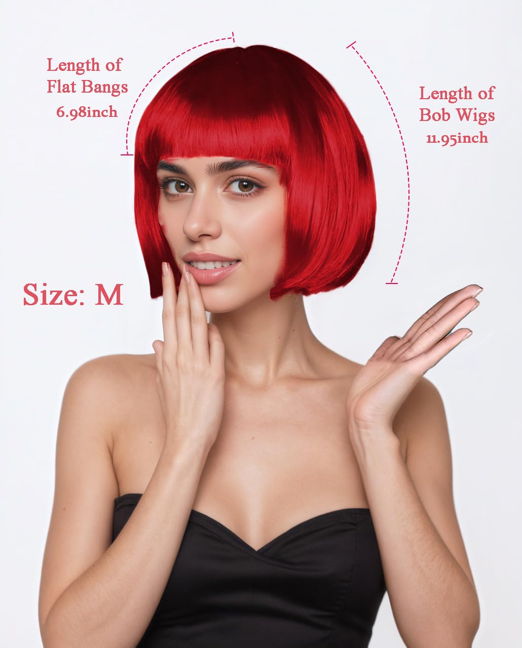 LIULIUBTY red wig straight with flat bangs, side view for everyday use
