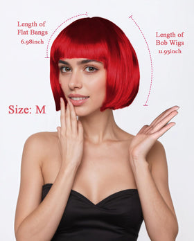 LIULIUBTY red wig straight with flat bangs, side view for everyday use
