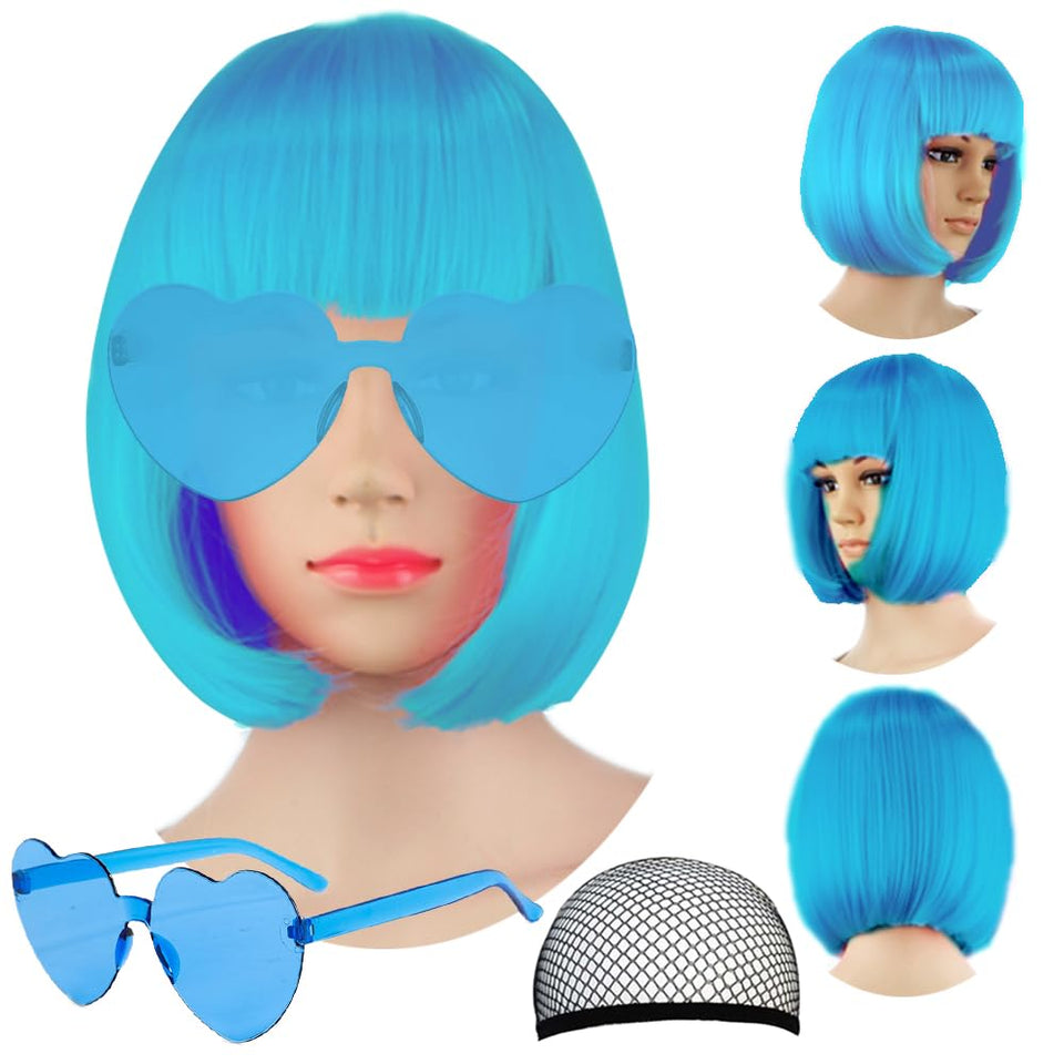 LIULIUBTY short bob wig in teal blue with natural look.