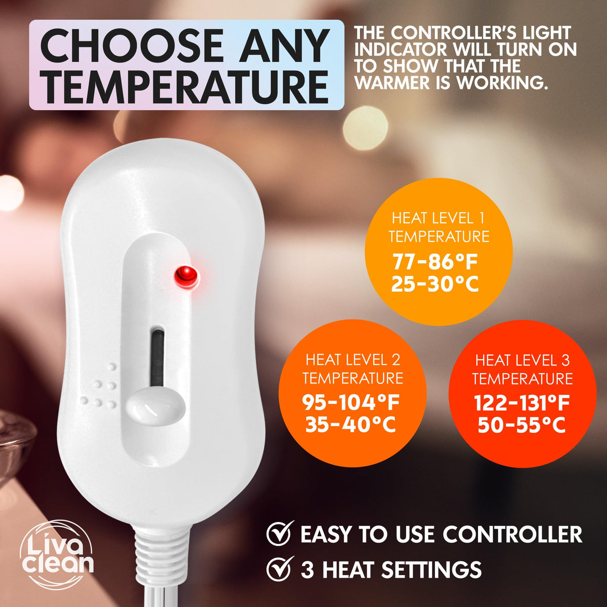 Elastic corner straps on the LivaClean warmer secure it during sessions